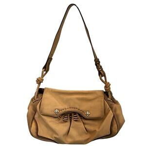 Maxx New York Gorgeous Tan Genuine Leather Green Lined Hobo Purse